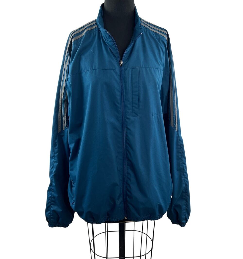 VINTAGE Adidas White Label Teal Gray Windbreaker Jacket Mock Full Zip XL X-Large